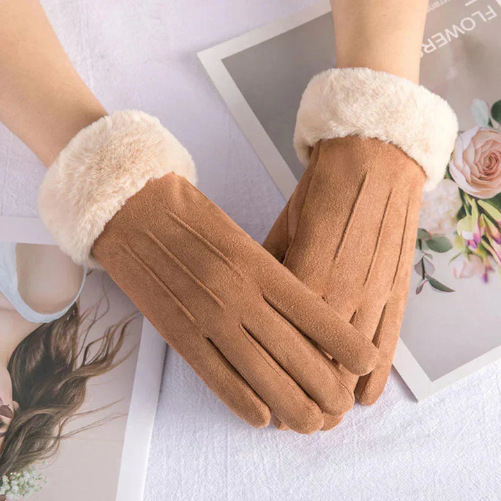 Women's Stylish Warm Winter Suede Gloves - Brown