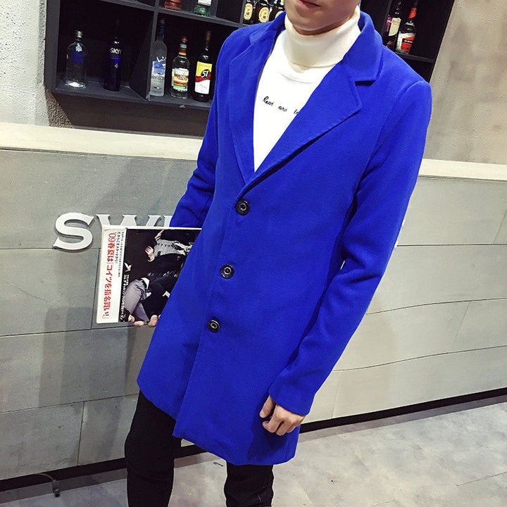 Men's Wool Double Collar Peacoat - Blue