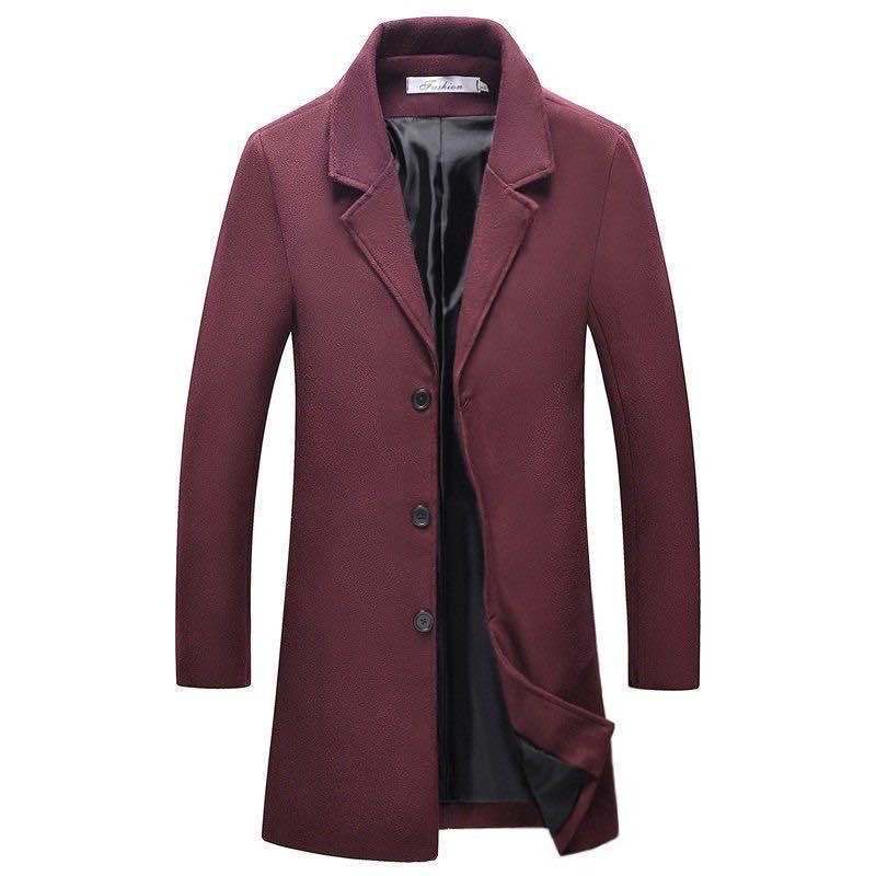Men's Wool Double Collar Peacoat - Burgundy