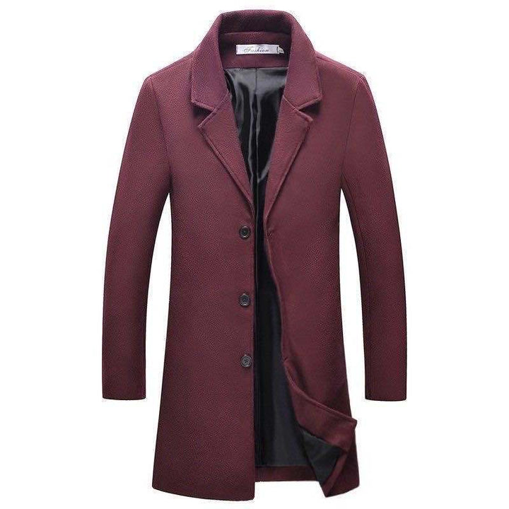 Men's Wool Double Collar Peacoat - Burgundy