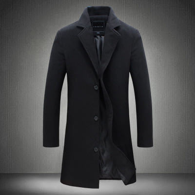 Men's Wool Double Collar Peacoat - Black