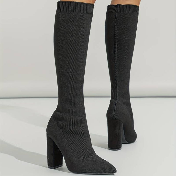 Gwendolyn women's sock fit block heel knee high boots - photo 4