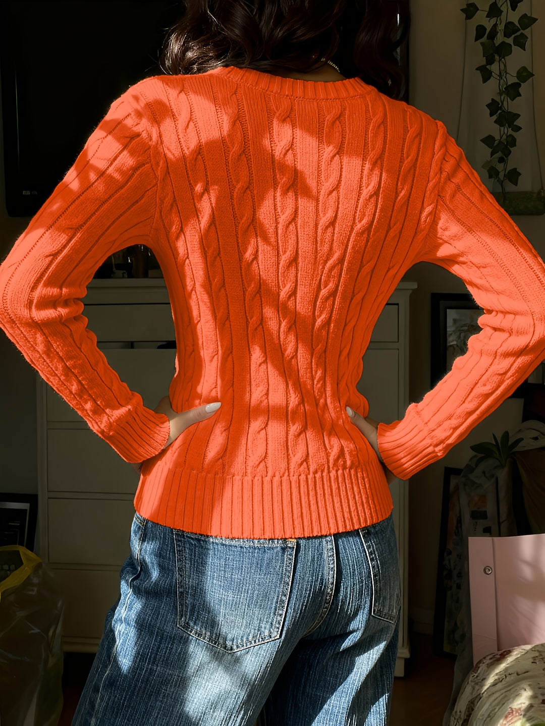 Elegant Women'S Solid Color V-Neck Textured Fabric Comfortable Long Sleeve Sweater