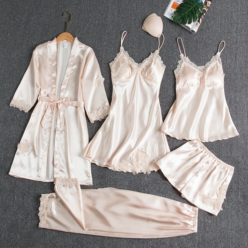 Women's Elegant Satin Kimono Breathable Robe - Champagne