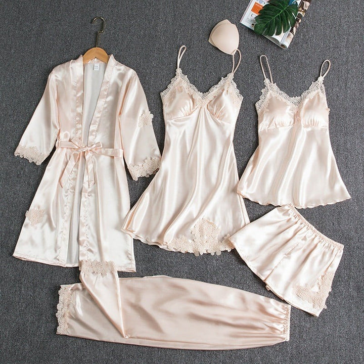 Women's Elegant Satin Kimono Breathable Robe - Champagne