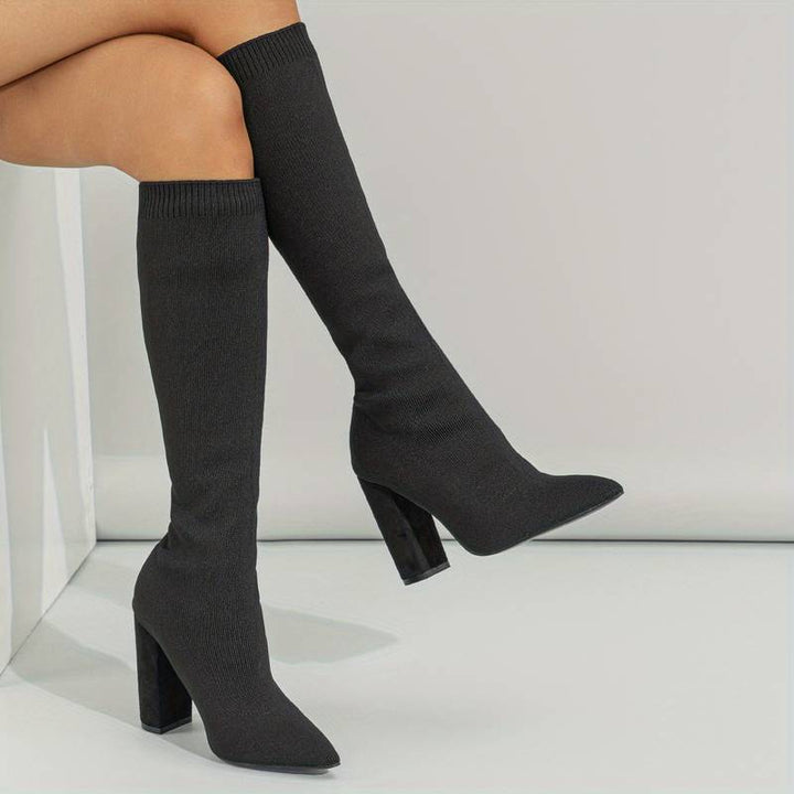 Gwendolyn women's sock fit block heel knee high boots - photo 1