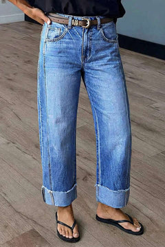 Alberte | Classic Cuffed Denim Jeans with Front Seam Detail