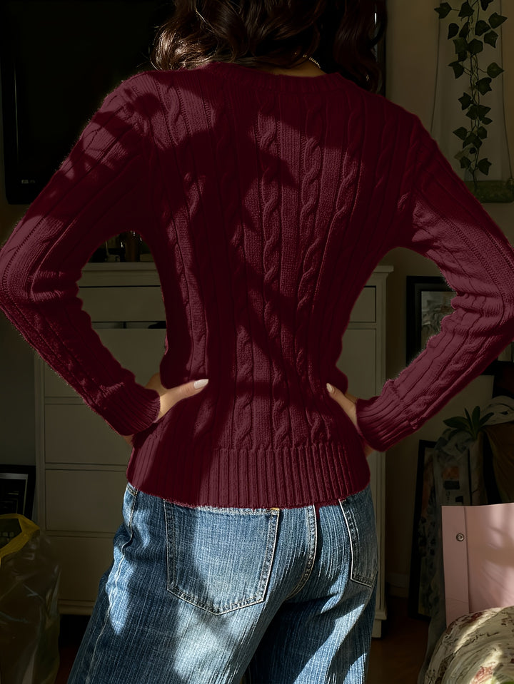 Elegant Women'S Solid Color V-Neck Textured Fabric Comfortable Long Sleeve Sweater