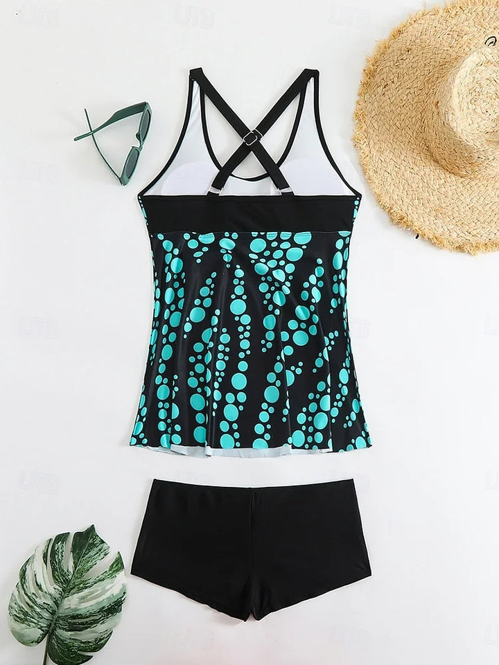 Jade | Belly-Covering Bubble Print Tankini Set