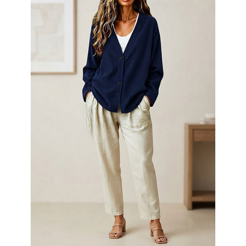 Women's Relaxed V-Neck Button Cardigan