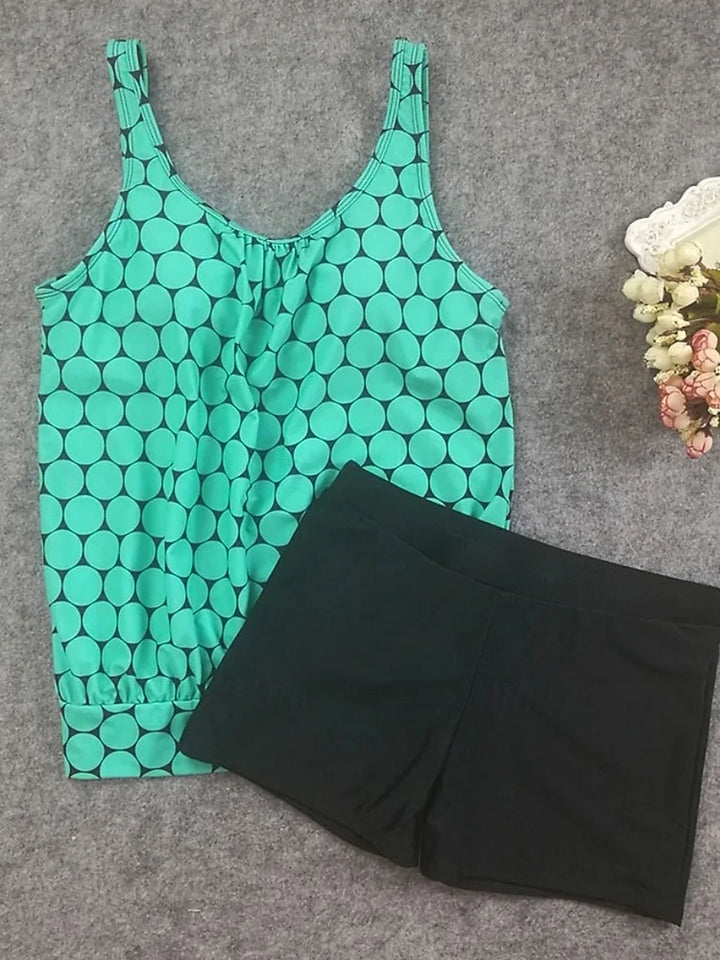 Dot | Belly-Covering Polka Dot Tankini Set With Swim Shorts