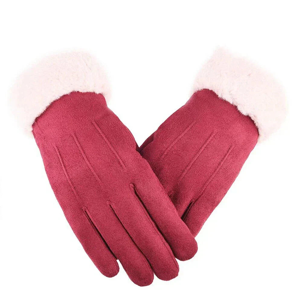 Women's Stylish Warm Winter Suede Gloves - Red