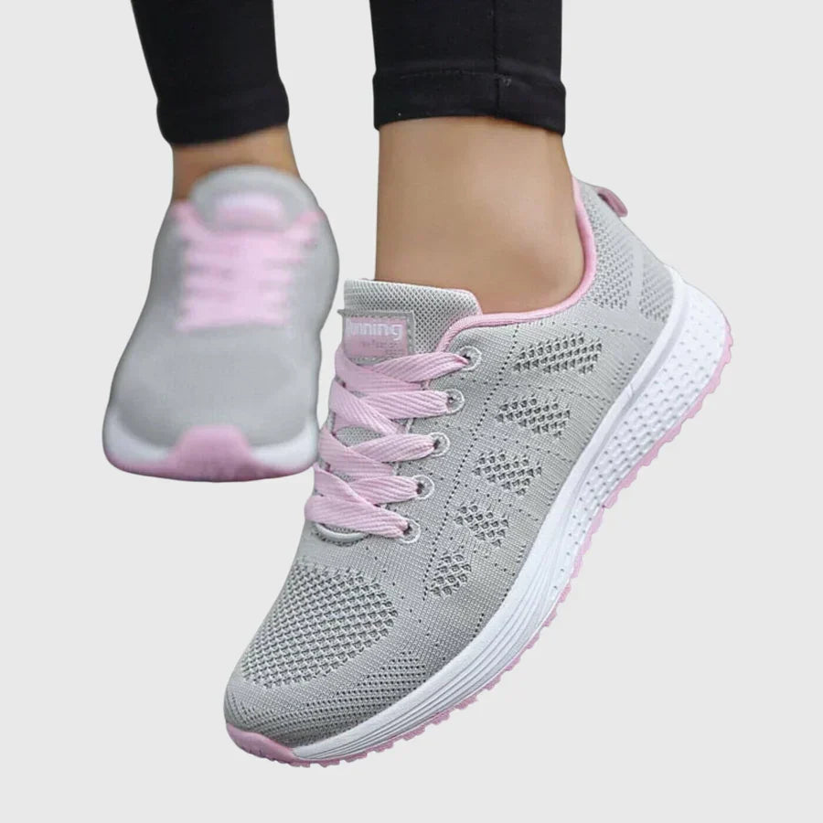 Women's Casual Lace-Up Orthopedic Sneakers - Grey/Pink