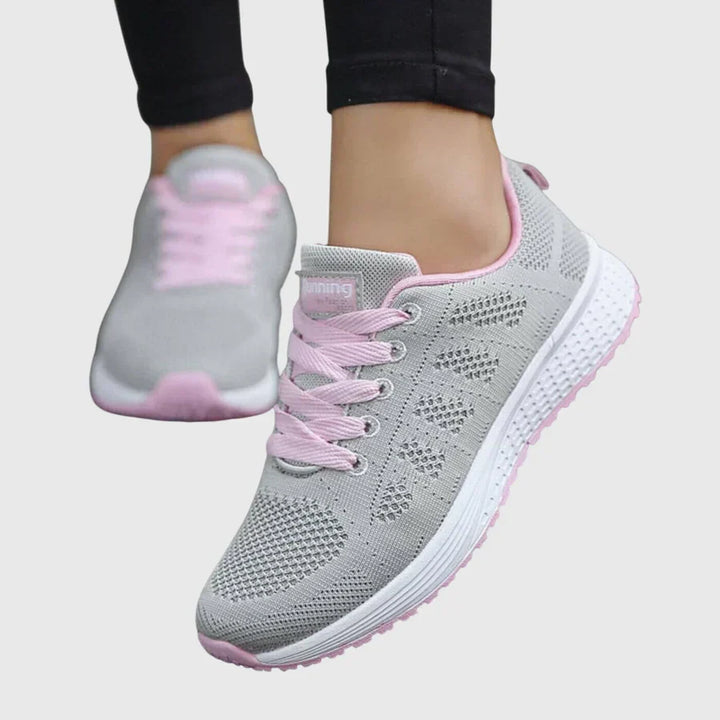 Women's Casual Lace-Up Orthopedic Sneakers - Grey/Pink
