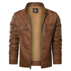 Bernard | Fleece-Lined Leather Biker Jacket with Four Zip Pockets