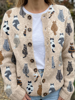 Hortense | Knit Cardigan with an All-Over Cat Print