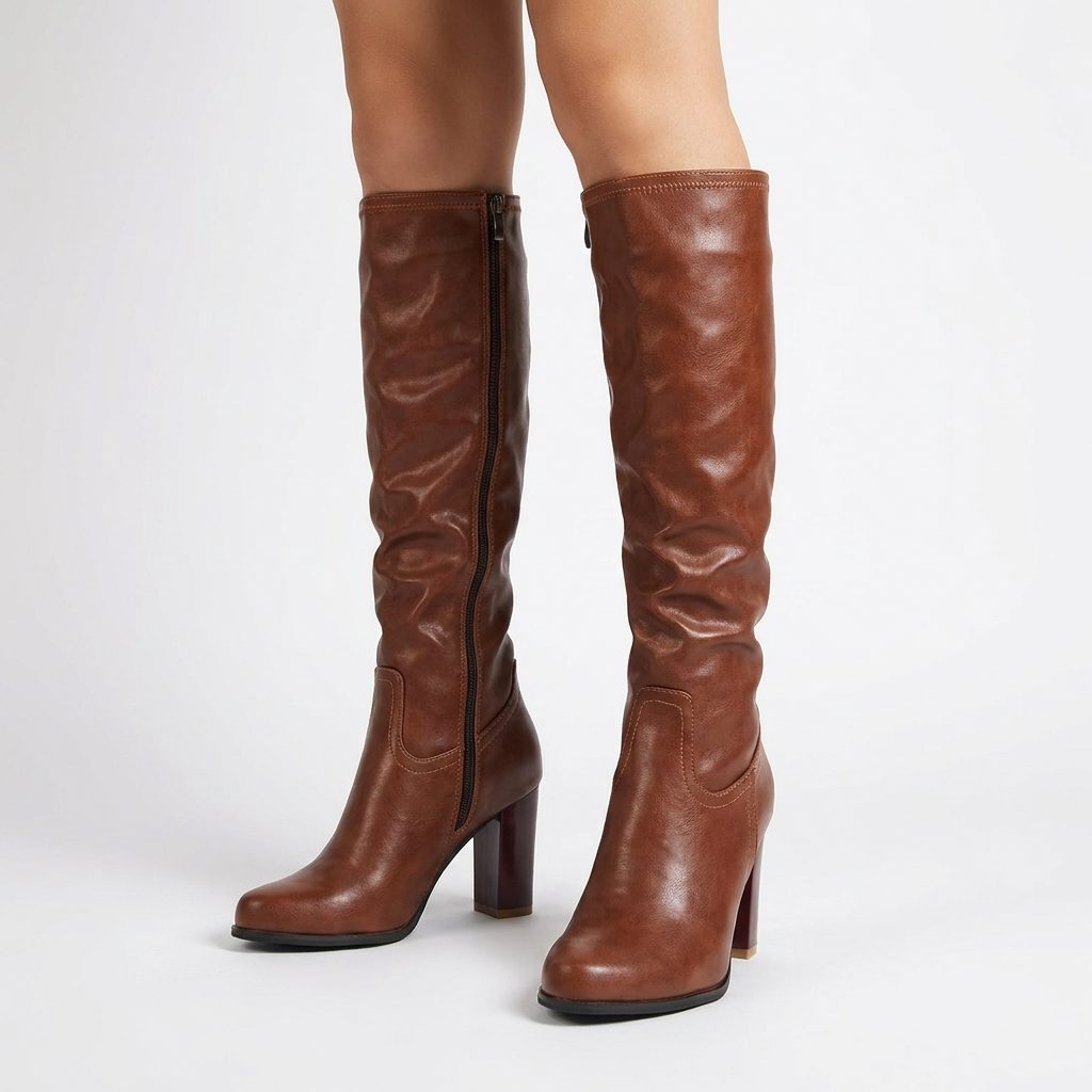Thelma women's leather block heel knee high boots - photo 1