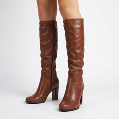 Thelma | Women's Leather Block Heel Knee High Boots