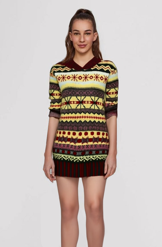 Women's Knit Long Sleeve Mini Christmas Sweater Dress - Multicolour
