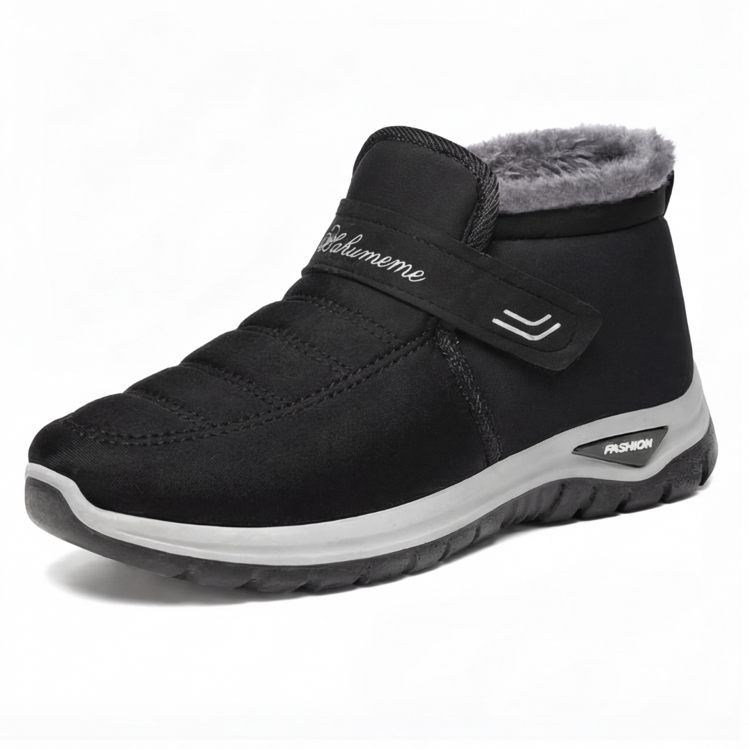 Waterproof Fur Lined Ankle Slip On Snow Boots - Black