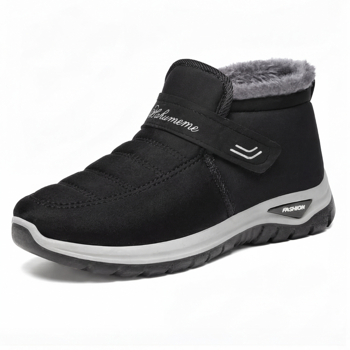 Waterproof Fur Lined Ankle Slip On Snow Boots - Black