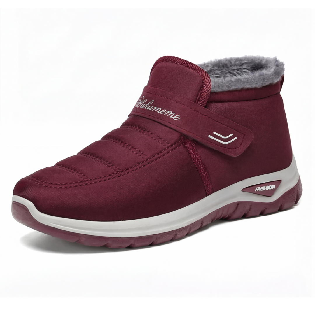 Waterproof Fur Lined Ankle Slip On Snow Boots - Red