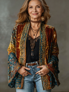 Bérénice | Open-Front Kimono Cardigan with Embroidered Paisley