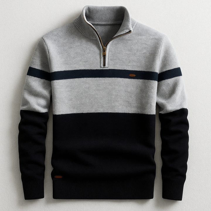 Men's Colorblock Knit Quarter Zip Sweater - Navy Grey