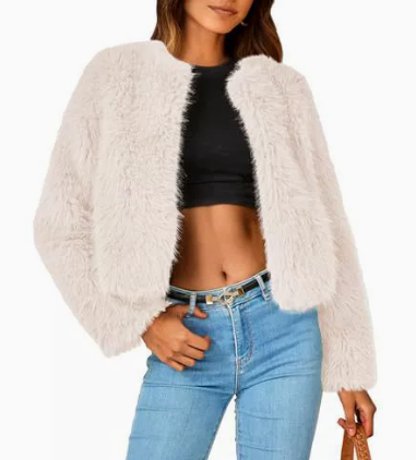Women's Winter Cropped Faux Fur Coat - White