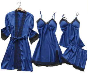 Women's Lounge Matching Silk Pajama Set - Navy