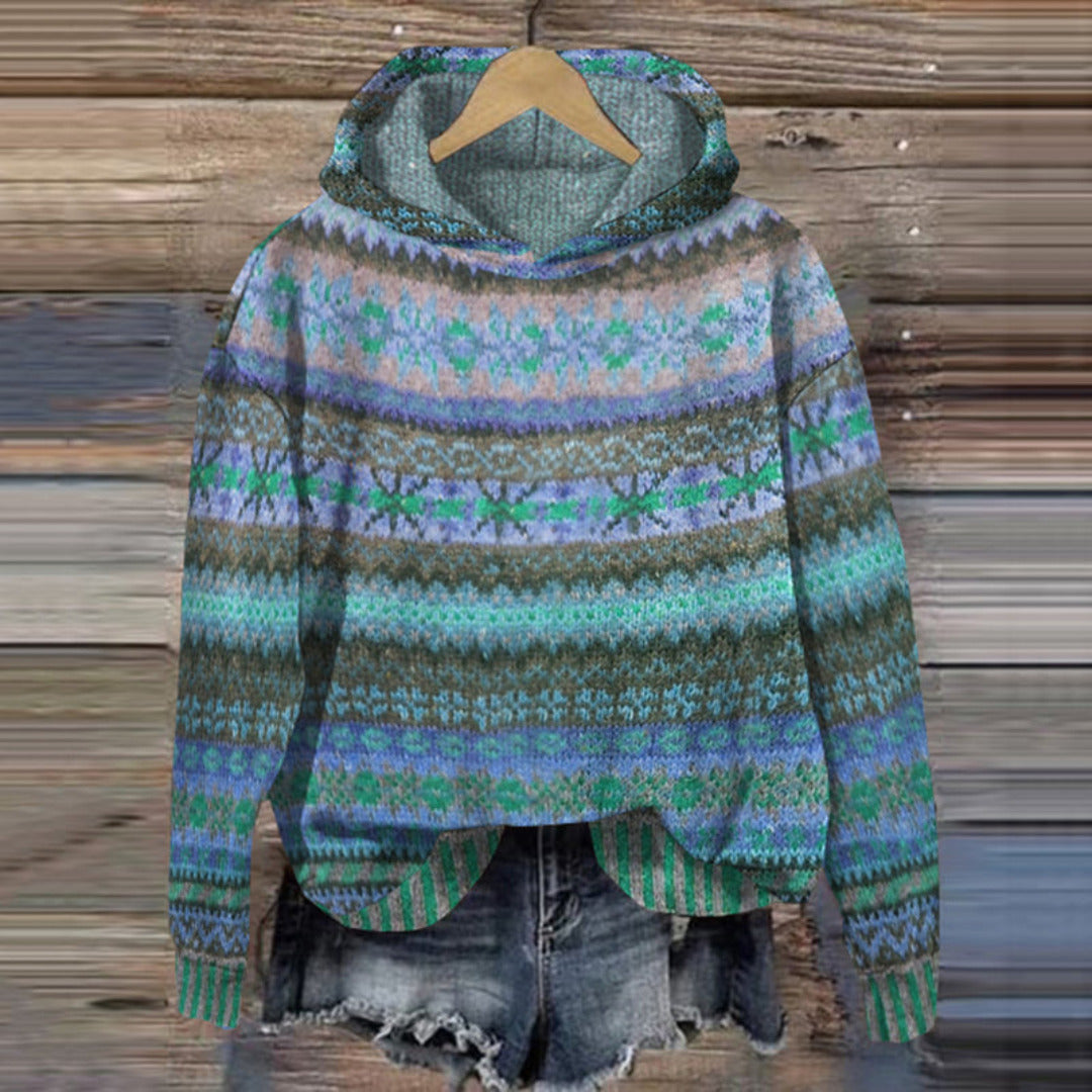 Olive women's printed ribbed knit hoodie - photo 4