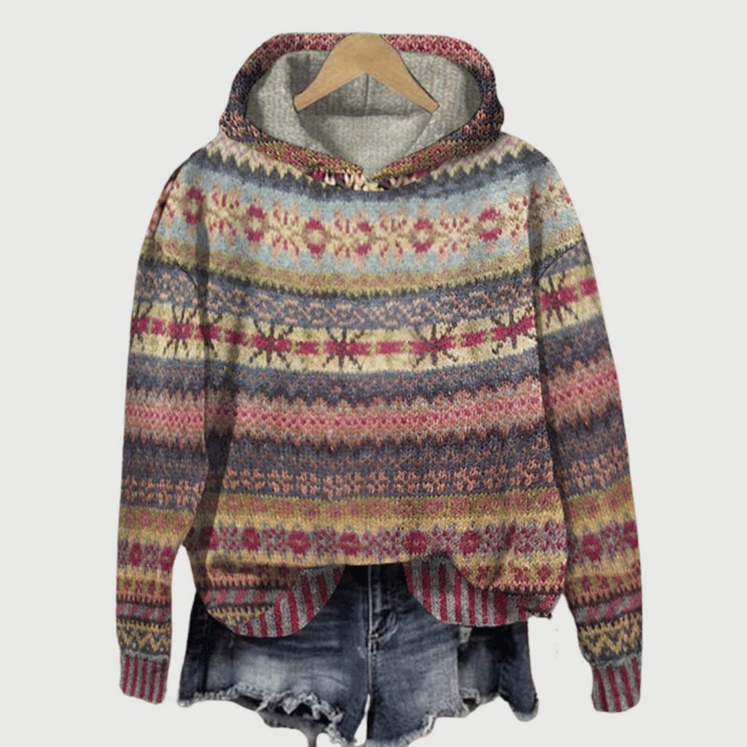Olive women's printed ribbed knit hoodie - photo 3