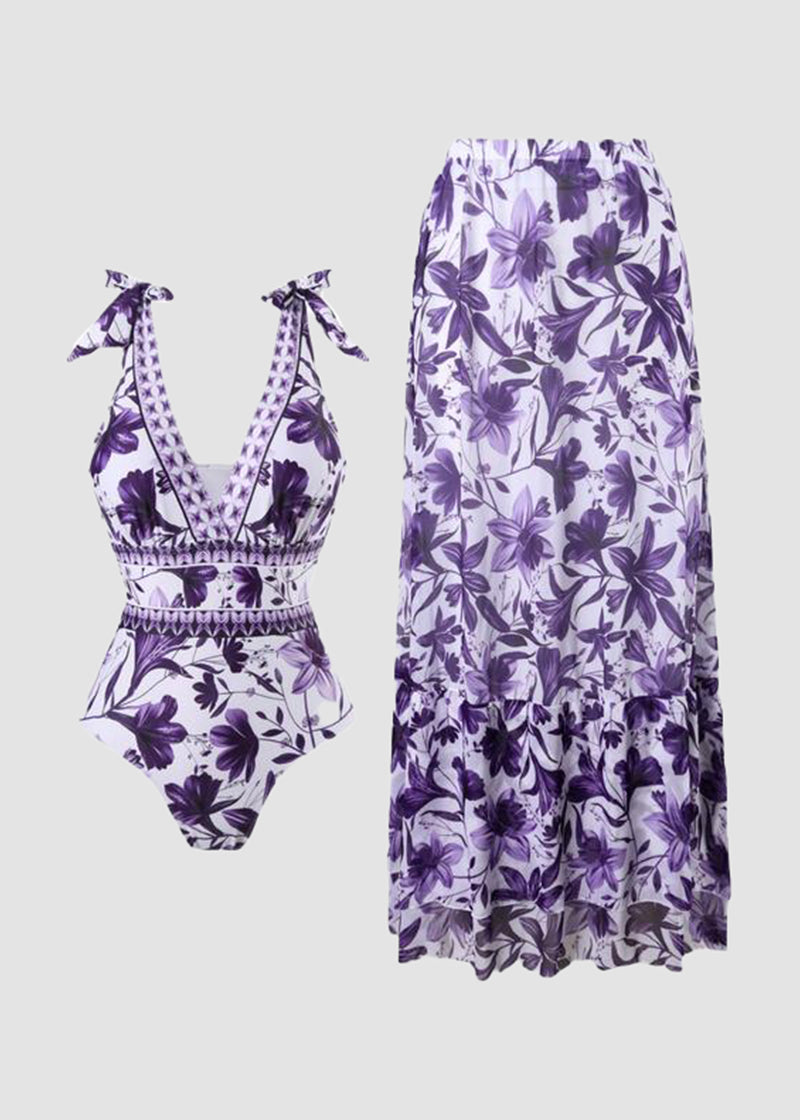 Marina | Floral Two-Piece Swimsuit & Cover-Up Skirt