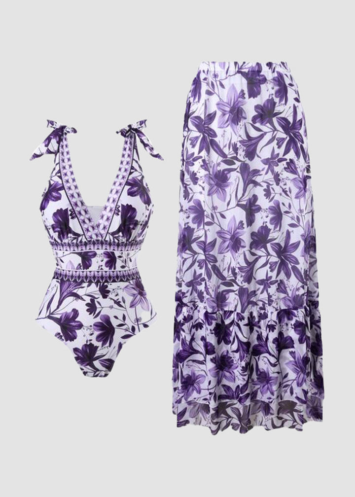 Marina | Floral Two-Piece Swimsuit & Cover-Up Skirt
