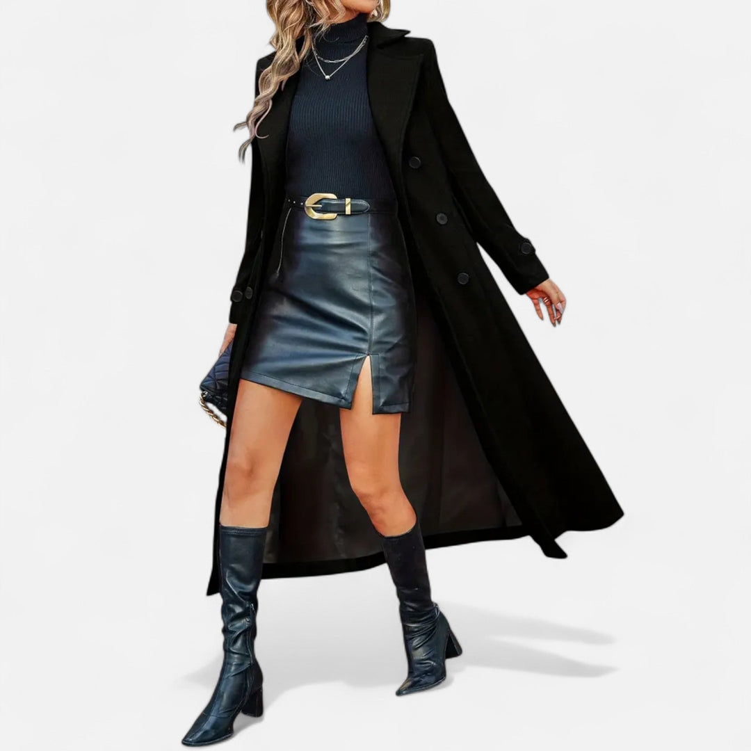 Women's Wool Fitted Long Double-Breasted Peacoat