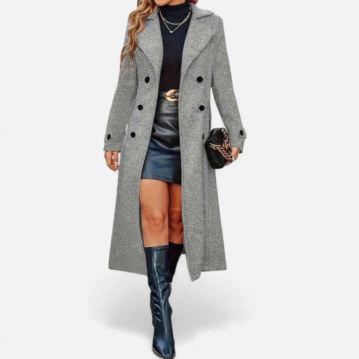 Women's Wool Fitted Long Double-Breasted Peacoat