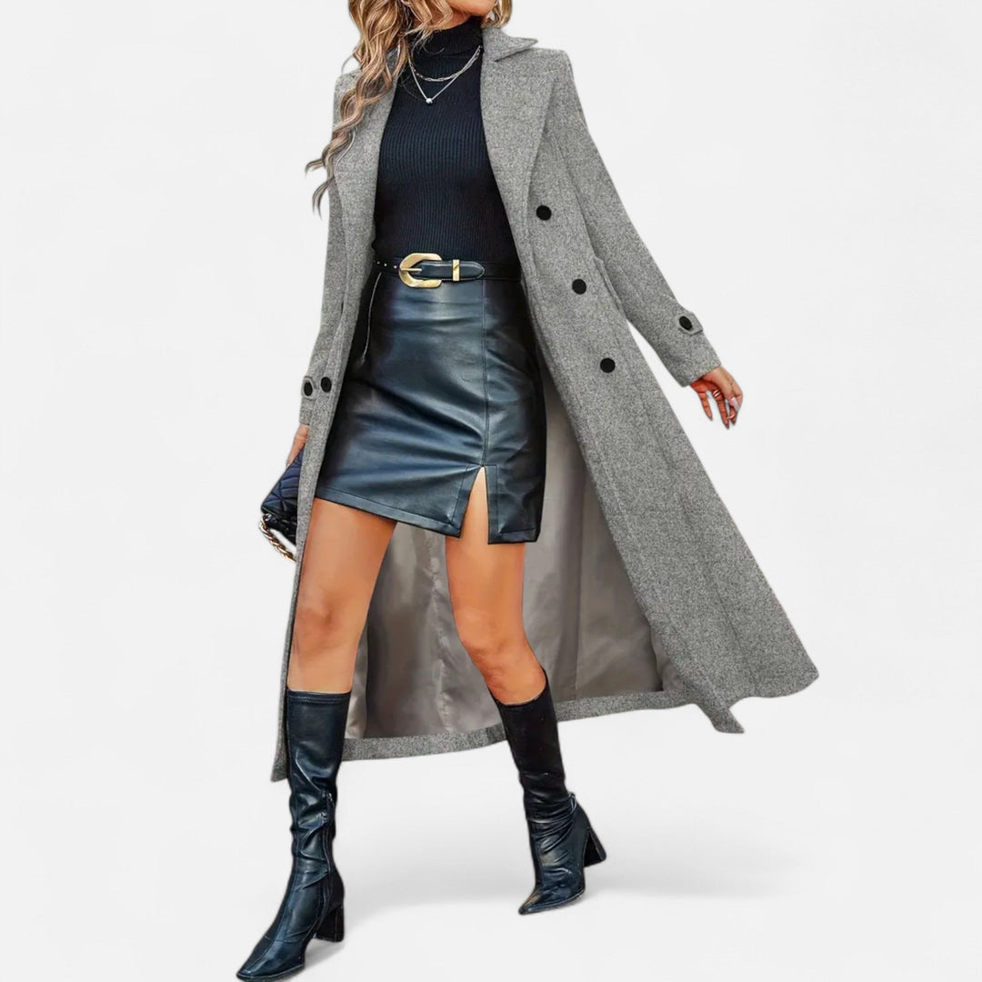 Women's Wool Fitted Long Double-Breasted Peacoat