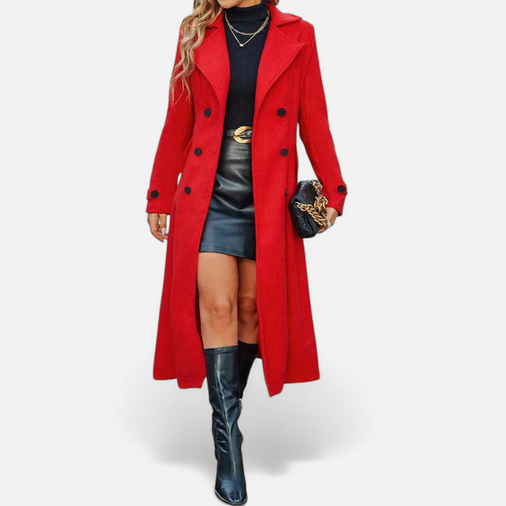 Women's Wool Fitted Long Double-Breasted Peacoat
