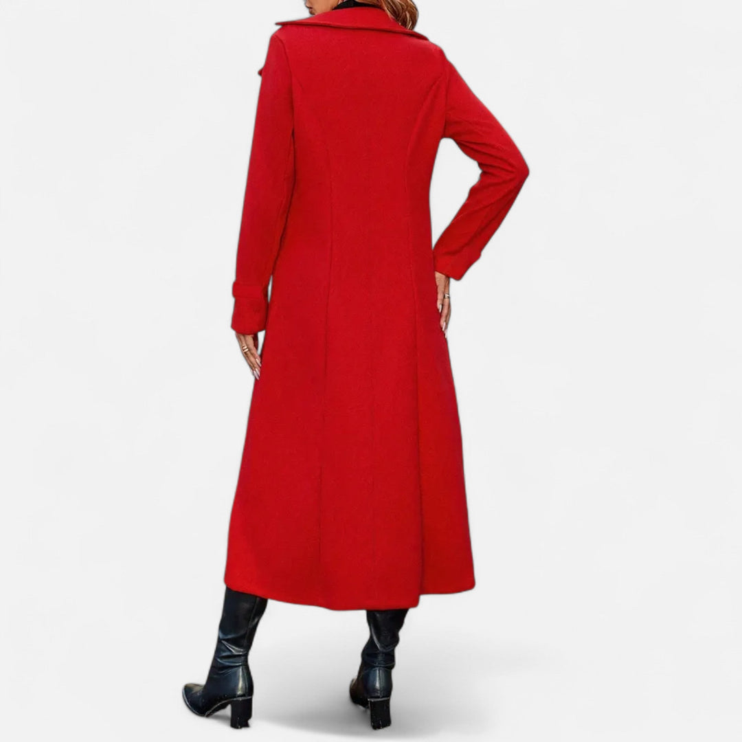 Women's Wool Fitted Long Double-Breasted Peacoat