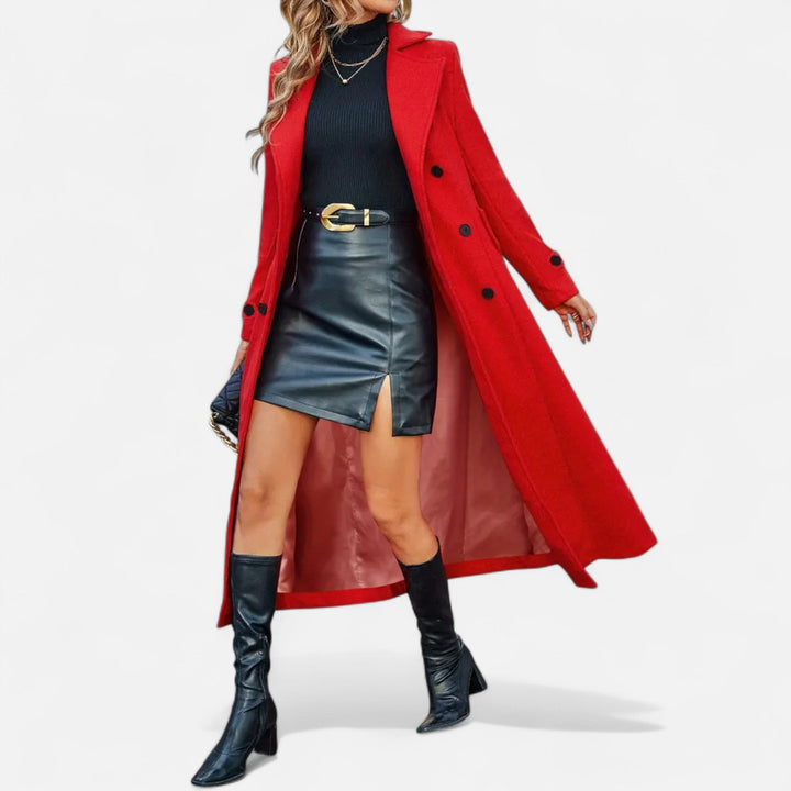 Women's Wool Fitted Long Double-Breasted Peacoat