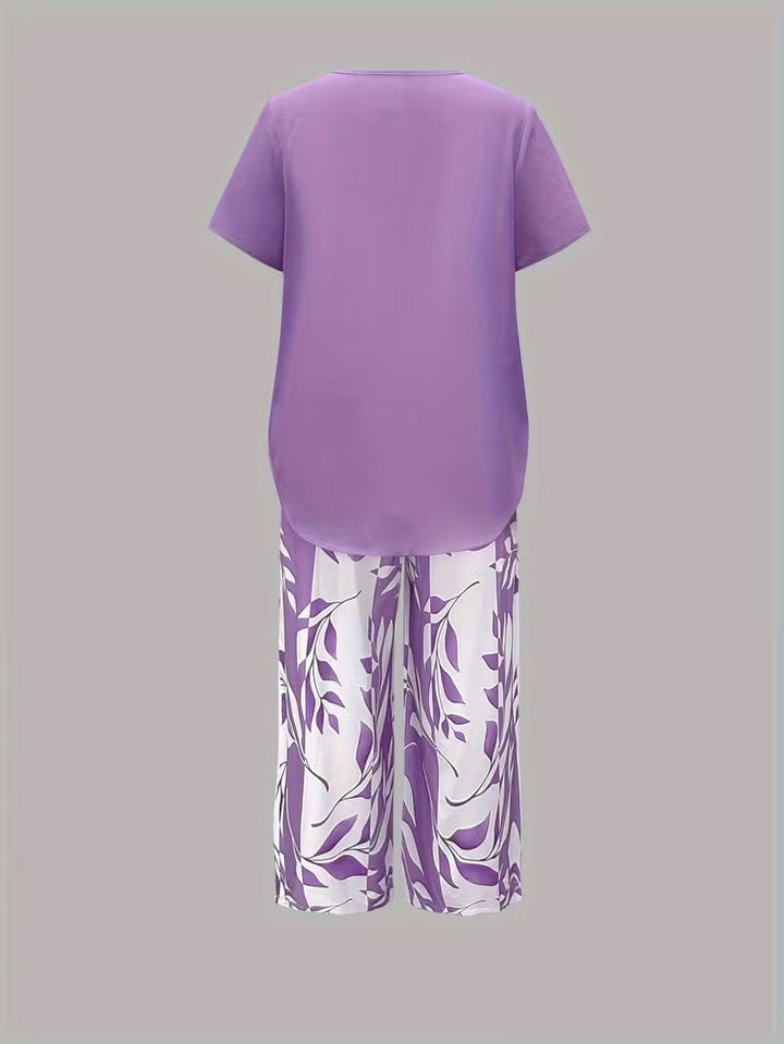 Fern | Leaf Print Top & Cropped Pants Set