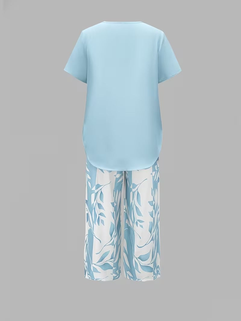 Fern | Leaf Print Top & Cropped Pants Set