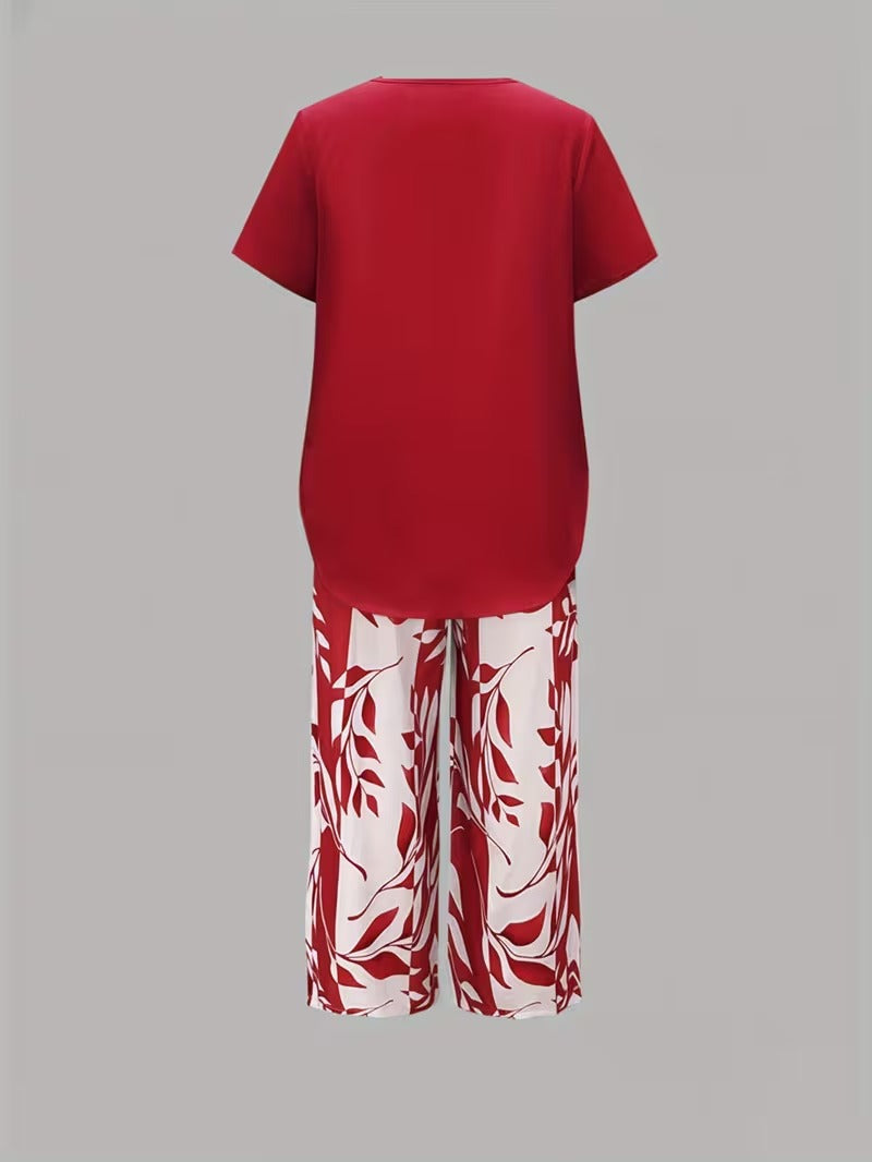 Fern | Leaf Print Top & Cropped Pants Set