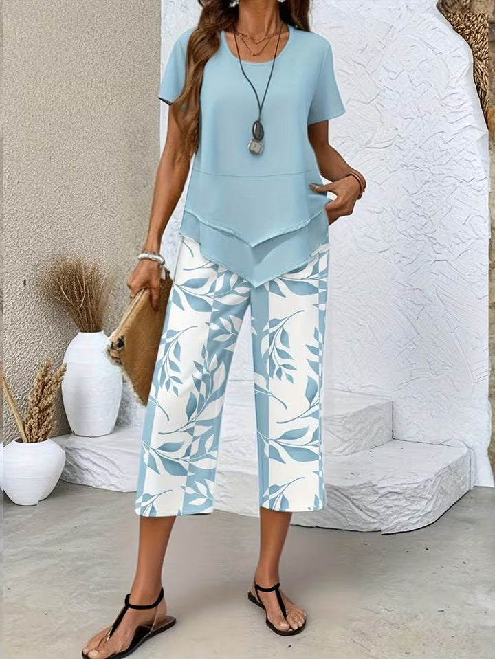 Fern | Leaf Print Top & Cropped Pants Set