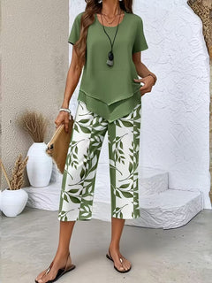 Fern | Coordinated Leaf Print Top and Cropped Trouser Set