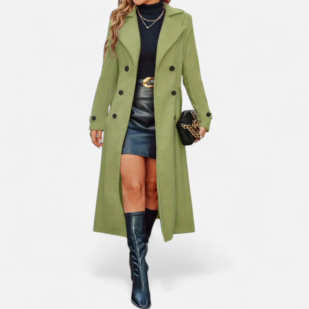 Women's Wool Fitted Long Double-Breasted Peacoat