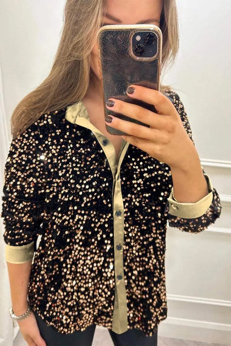 Ciara Shimmer Sequin Shirt | Glamorous Evening Top
