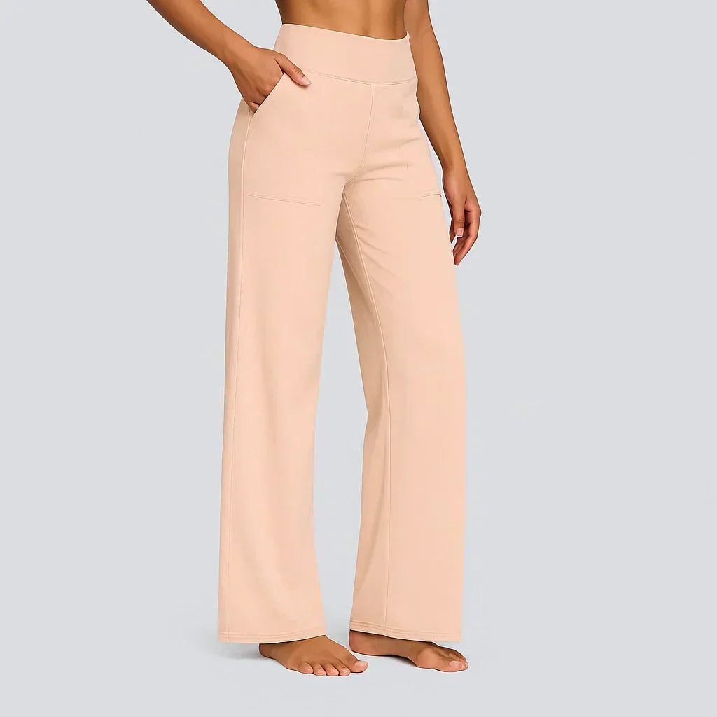 Women's High Waist Long Gaucho Pants - Apricot