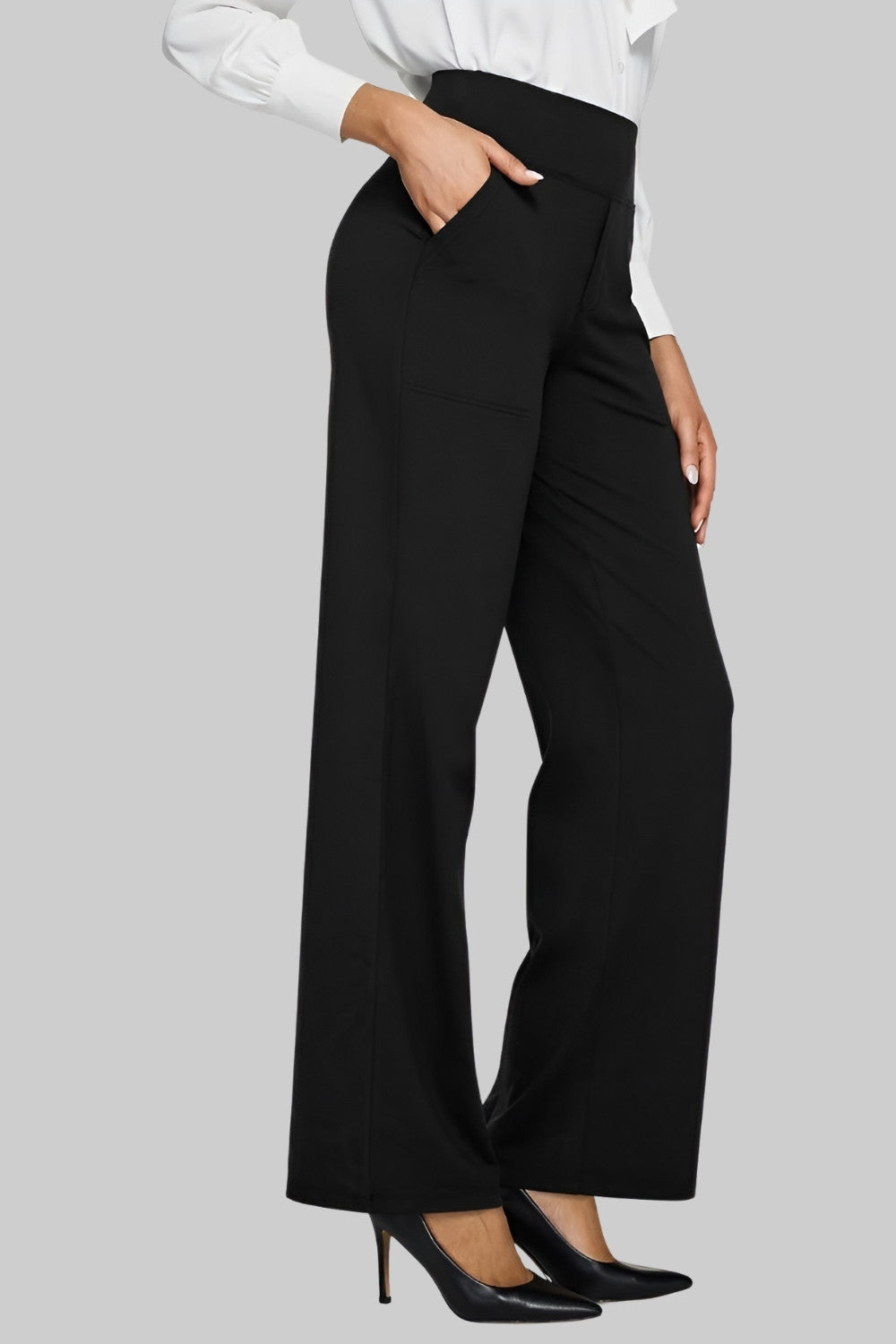 Women's High Waist Long Gaucho Pants - Black