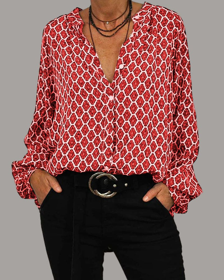 Elvira™ | Geometric Women V-Neck Blouse